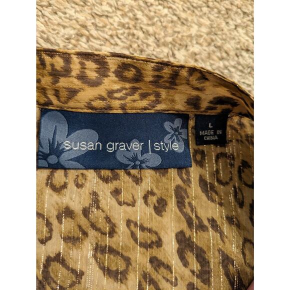 Susan Graver Style Women's Blouse Animal Print Size L 3/4 Sleeve Sheer. - Picture 5 of 6